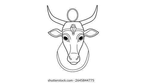 Deusa egípcia Hathor Colorir Folha Bovina Cabeça Divindade da Alegria Música Maternidade Arte Antiga Contorno Desenho