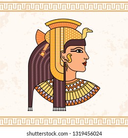 The Egyptian Goddess Isis. Animation Portrait Of The Beautiful Egyptian Woman. Vector Illustration Isolated On Background. Print, Poster, T-shirt, Tattoo.