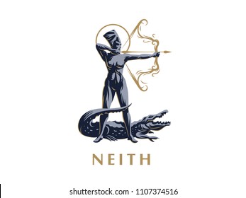 Egyptian goddess Neith. Vector emblem.