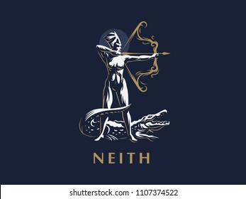 Egyptian goddess Neith. Vector emblem.