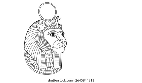 Deusa egípcia Sekhmet Colorir Folha Lioness Divindade Guerra Cicatrização Disco Sol Antiga Mitologia Contorno Desenho