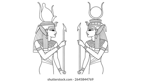 Deusas egípcias Nephthys Serket Coloração Folha Protetores Escorpião Mágico Divindades Mitologia Contorno Desenho