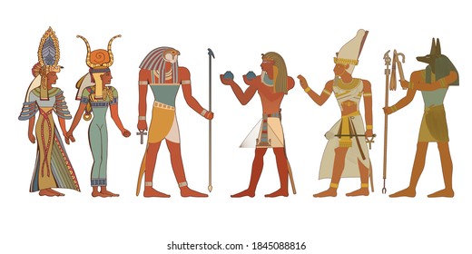 Egyptian gods and pharaohs background. The style of ancient Egypt. Your banner, pointer, sign. Hieroglyphic carvings, frescoes, mythological scenes.