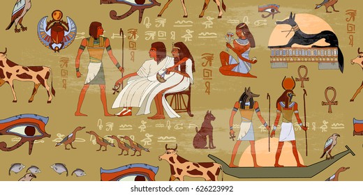 Egyptian Gods Pharaohs Seamless Pattern Ancient Stock Vector (Royalty ...