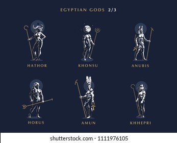 Egyptian Gods. Set 2/3 Of Vector Emblems.