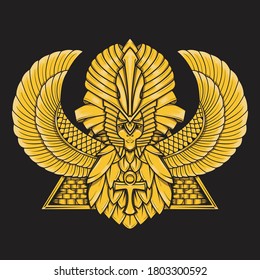 egyptian golden bird and pyramid