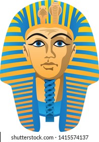 Egyptian Golden Pharaoh Burial Mask, Bold Colors, Isolated Vector Illustration
