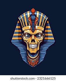 Egyptian Golden skull pharoh vector clip art illustration