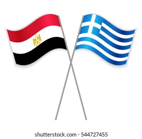 Egyptian and Greek crossed flags. Egypt combined with Greece isolated on white. Language learning, international business or travel concept.