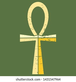 Egyptian hieroglyph Ankh isolated icon vector illustration. Ankh Cross distressed symbol.