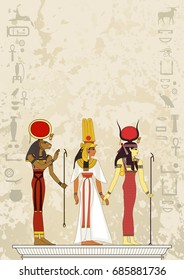 Egyptian hieroglyph and symbol. Stylized ancient culture background