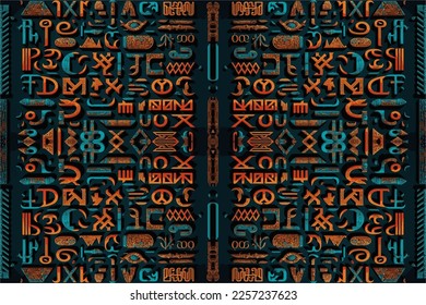 Egyptian hieroglyphs alphabet pattern background. Abstract traditional folk antique tribal ethnic graphic line. Ornate elegant luxury vintage retro style for texture textile fabric background v