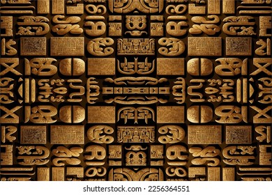 Egyptian hieroglyphs alphabet pattern golden background. Abstract traditional folk antique tribal ethnic Egypt graphic line. Ornate elegant luxury vintage retro style for texture textile fabric tile. 