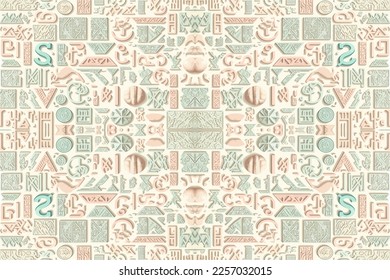 Egyptian hieroglyphs alphabet pattern pastel background. Abstract traditional folk antique tribal ethnic Egypt graphic line. Ornate elegant luxury vintage retro style for texture textile fabric tile. 