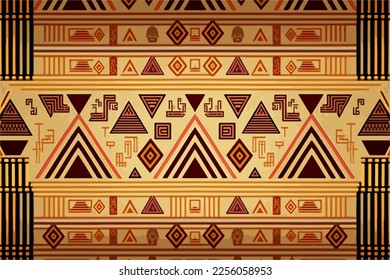 Egyptian hieroglyphs ethnic pattern. Abstract traditional folk antique tribal zigzag graphic line. Texture textile fabric ethnic Egyptian patterns vector. Ornate elegant luxury vintage retro style.