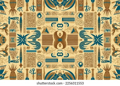 Egyptian hieroglyphs ethnic pattern. Abstract traditional folk antique tribal zigzag graphic line. Texture textile fabric ethnic Egyptian patterns vector. Ornate elegant luxury vintage retro style.