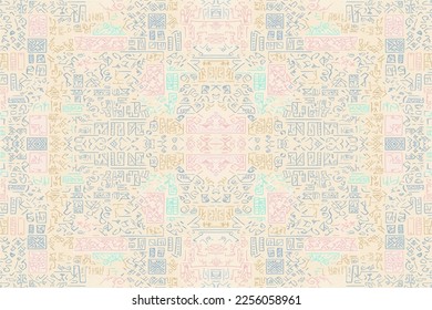 Egyptian hieroglyphs ethnic pattern pastel background. Abstract traditional folk antique tribal zigzag graphic line. Texture textile fabric Egyptian vector ornate elegant luxury vintage retro style.