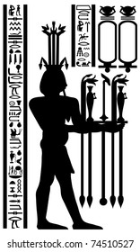 Egyptian hieroglyphs and fresco. Vector illustration.