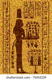 Egyptian hieroglyphs and fresco. Vector illustration.