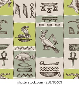 Egyptian hieroglyphs seamless pattern