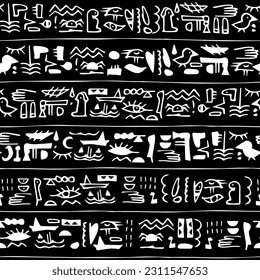 Egyptian hieroglyphs seamless pattern border. Vector illustration can be used for fabric, notebook cover, wallpaper