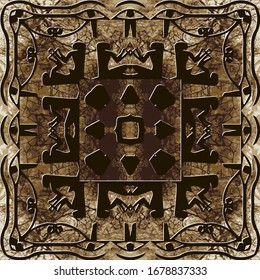Egyptian hieroglyphs seamless pattern. Grunge rough background. Vector textured repeat backdrop. Ancient hieroglyph. Old style tribal  ornament with egyptian eyes,  symbols, signs, shapes, men, frame.