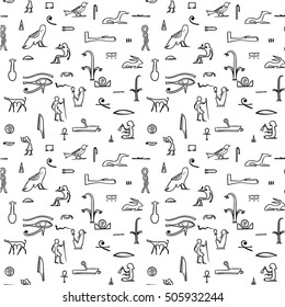 Egyptian hieroglyphs seamless pattern. Vector.