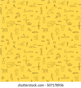 Egyptian hieroglyphs seamless pattern. Vector.