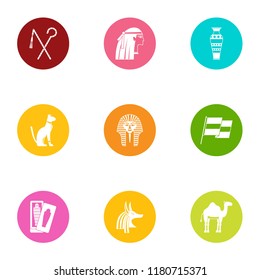 Egyptian history icons set. Flat set of 9 egyptian history vector icons for web isolated on white background