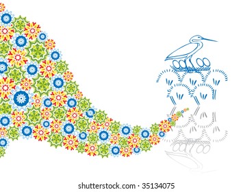 Egyptian ibis in abstract collage. Format A4. Vector illustration. Isolated groups and layers. Global colors.
