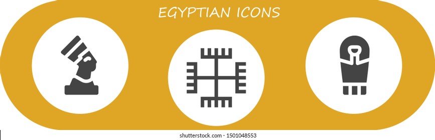 egyptian icon set. 3 filled egyptian icons.  Simple modern icons about  - Pharaoh, Gnosticism, Sarcophagus