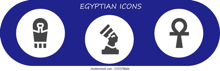 egyptian icon set. 3 filled egyptian icons. Included Sarcophagus, Pharaoh, Ankh icons