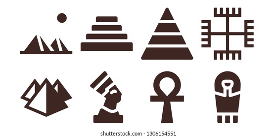 egyptian icon set. 8 filled egyptian icons.  Simple modern icons about  - Pyramid, Pyramids, Pharaoh, Ankh, Sarcophagus, Gnosticism