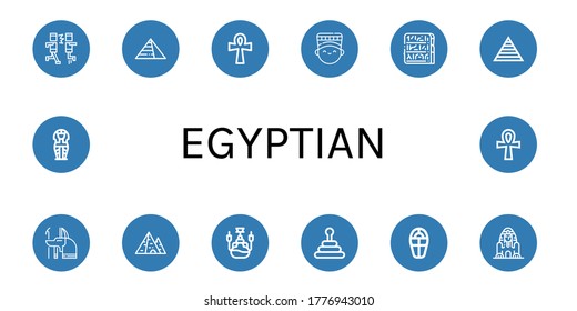 egyptian icon set. Collection of Mosh, Pyramids, Ankh, Nefertiti, Egypt, Pyramid, Anubis, Hookah, Sarcophagus, Great sphinx of giza icons