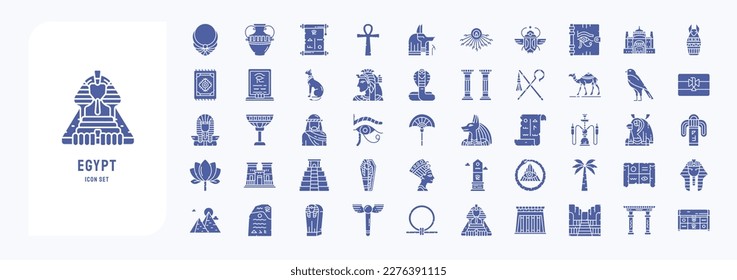 Egyptian icon set including icons like Accessories, Mummy, Cat, Eagle and more