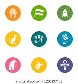 Egyptian icons set. Flat set of 9 egyptian vector icons for web isolated on white background