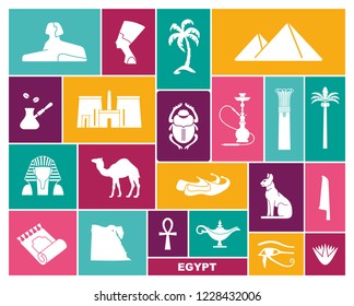 Egyptian icons. Vector silhouettes traditional Egyptian symbols