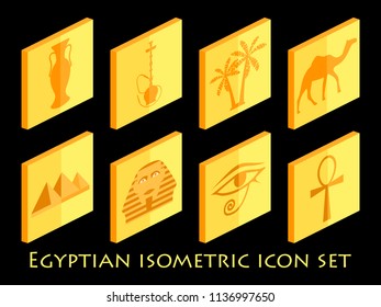 Egyptian isometric icon set. Symbols of Egypt. Tourism and adventure. Vector illustration