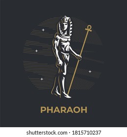 Egyptian King. Pharaoh With A Staff. Vector Illustration.