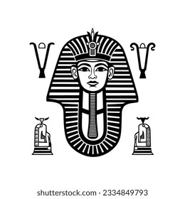 Egyptian king Tutankhamun, Ancient Egyptian mask of the pharaoh Tutankhamun vector illustration.