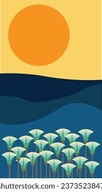 Egyptian lotus flowers at sunset over the nile river -  Illustration Vector background