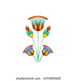 Egyptian lotus icon, lily flower ornament symbol. Old color floral decoration from ancient Egypt art. Cartoon 3d realistic historical icon for logo. Vector illustration isolated on white background