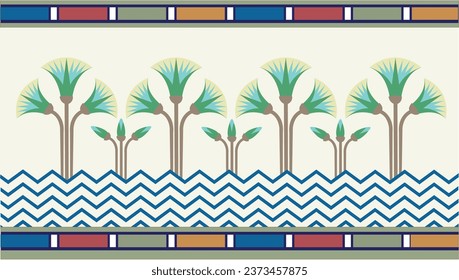 Egyptian lotus Ornament pattern background with with ancient Egyptian Color palettes