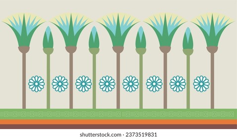 Egyptian lotus Ornament pattern background with with ancient Egyptian Color palettes