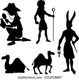 Hombre egipcio camello aisló el vector Silhouettes.