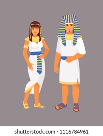 Egyptian man and woman in traditional clothes. Vector illustration