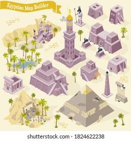 Egyptian map builder isometric set with ancient architecture and culture elements