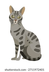 Gato egipcio Mau. Ilustración de Clipart de Vector plano con fondo aislado.