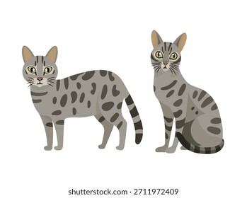 Gato egipcio Mau. Ilustración de Clipart de Vector plano con fondo aislado.