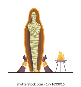 Egyptian mummy. Ancient archaeology sarcophagus